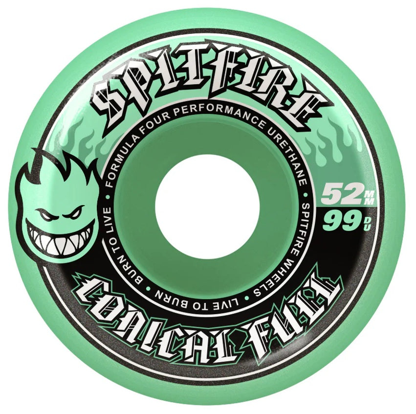 SPITFIRE CONICALFULL53㎜99DURO Spitfire Formula Four Conical Full Teal 52mm 99A – Go Sports Skate